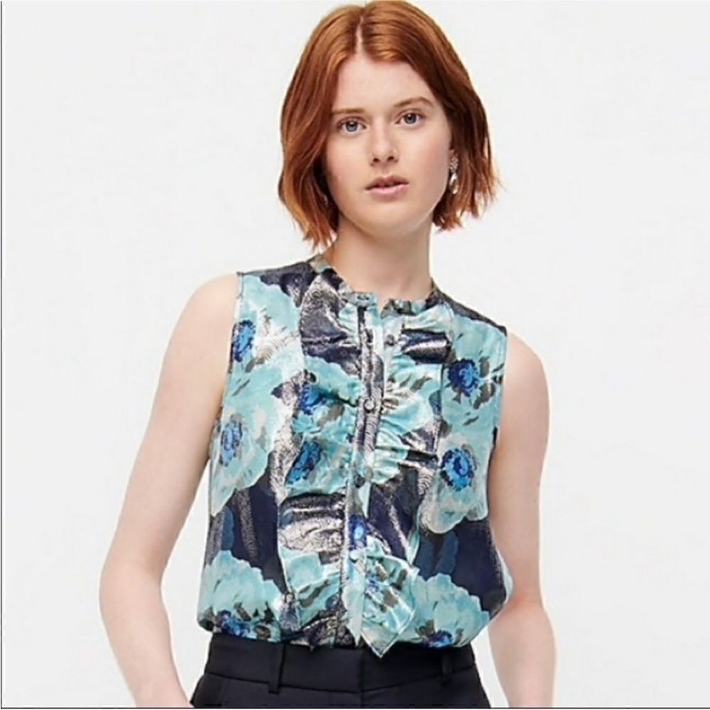 J Crew Blue Floral Silk Sleeveless Top| Size XS